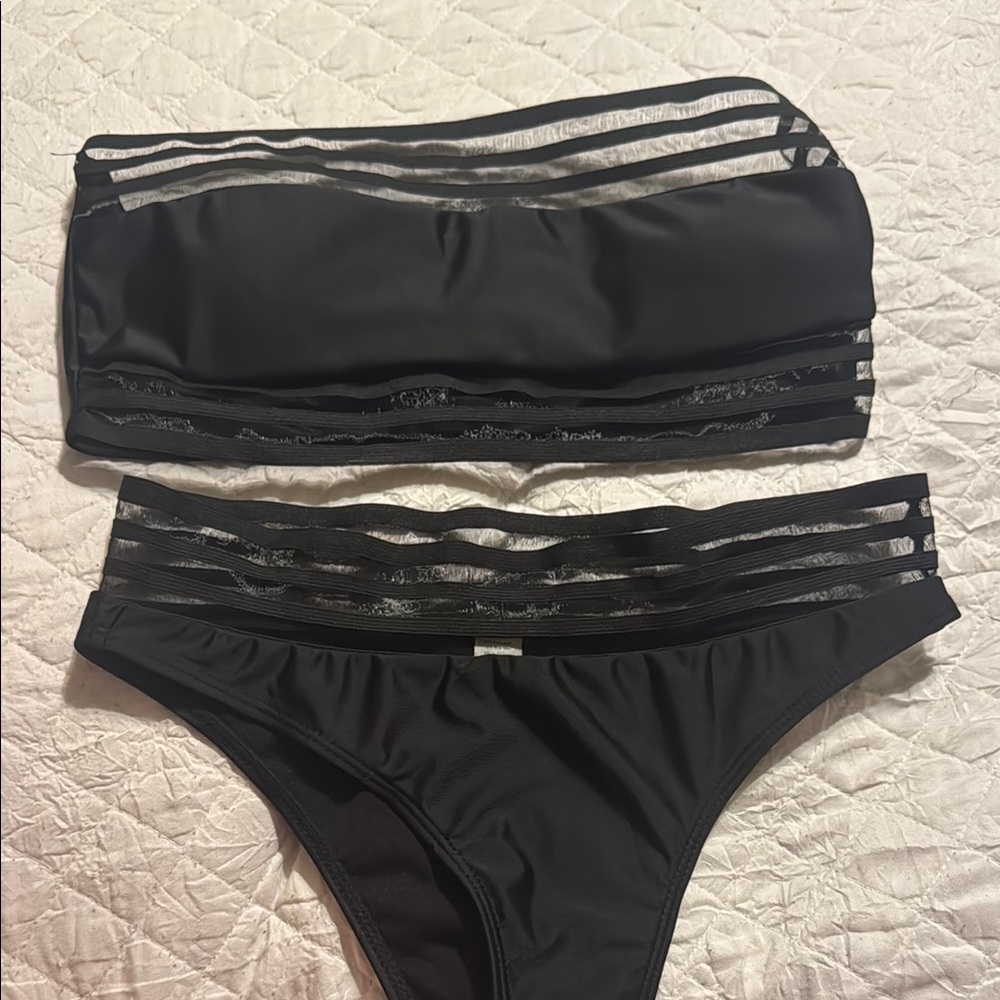 SHEIN Black Bandeau Bikini Set